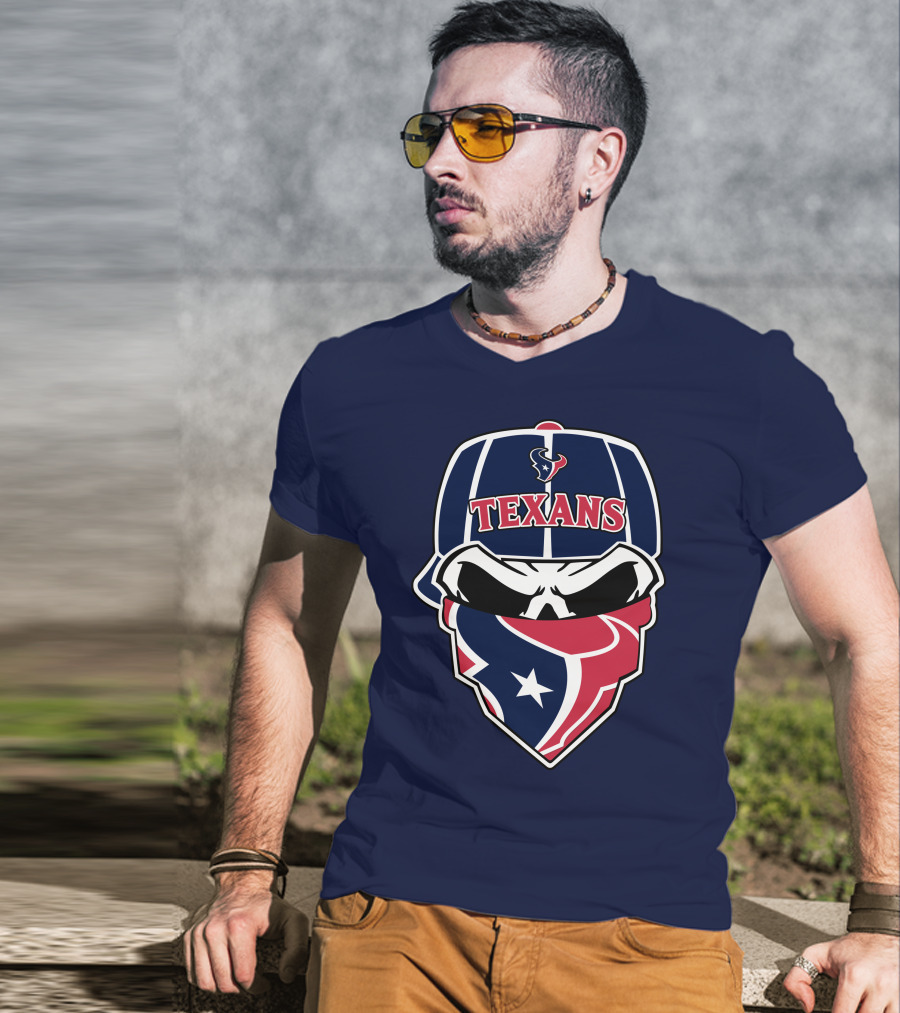 Houston Texans Skull Bandana And Cap T-Shirt