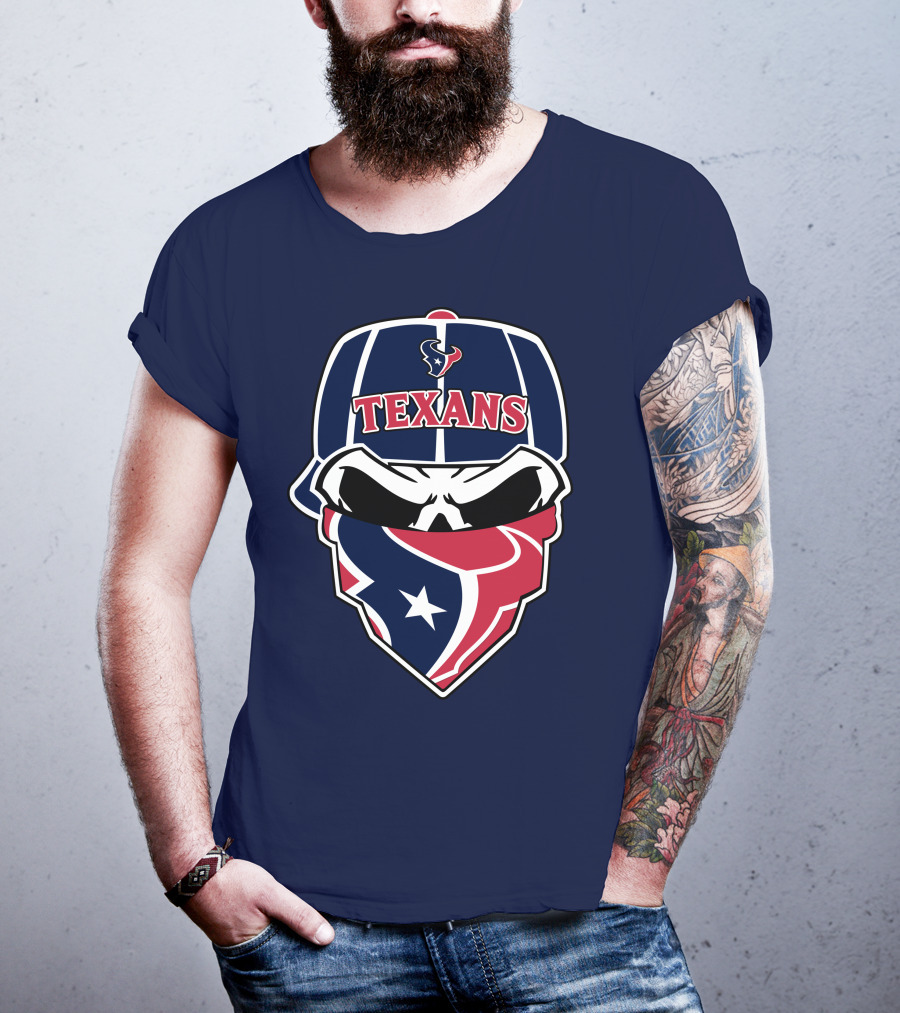 Houston Texans Skull Bandana And Cap T-Shirt