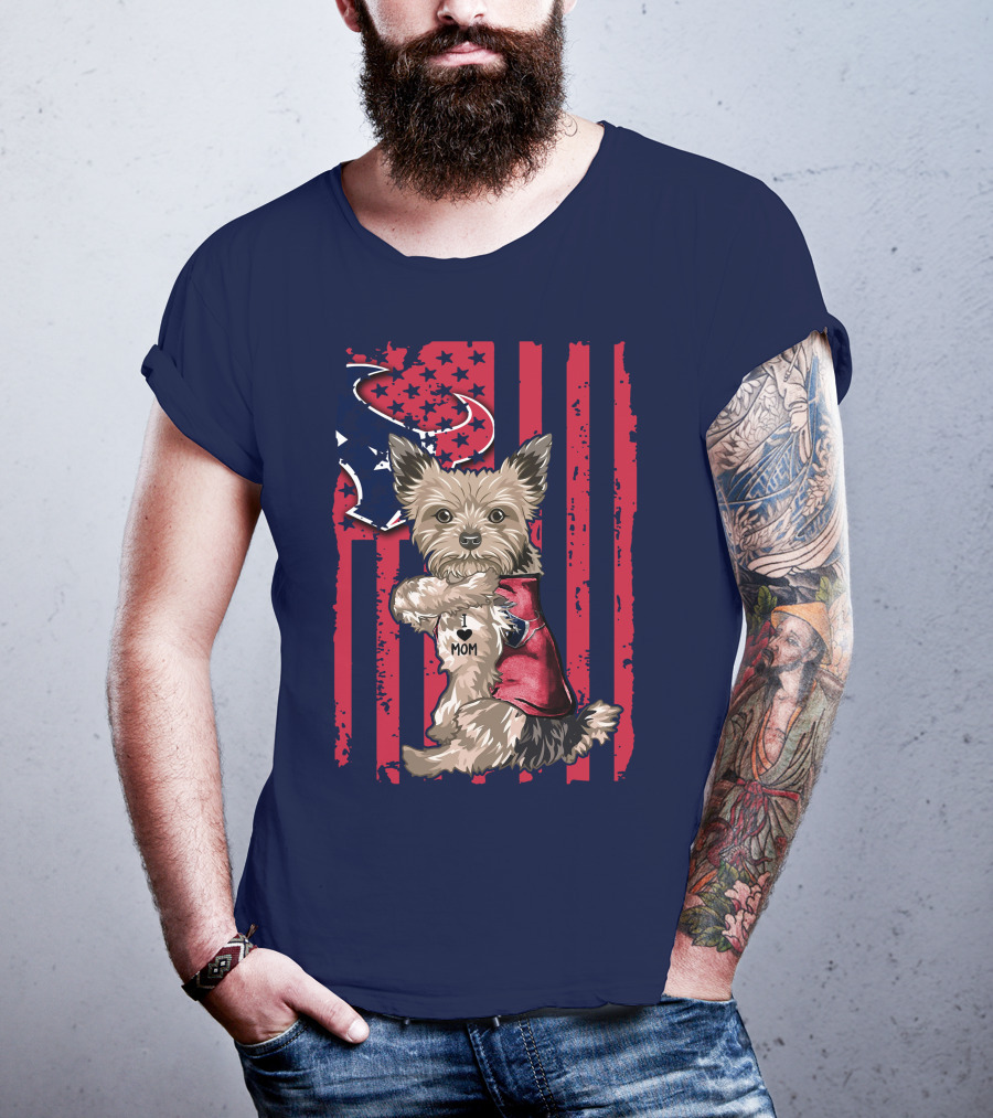 Yorkshire Terrier I Love Mom Houston Texans American Flag T-Shirt