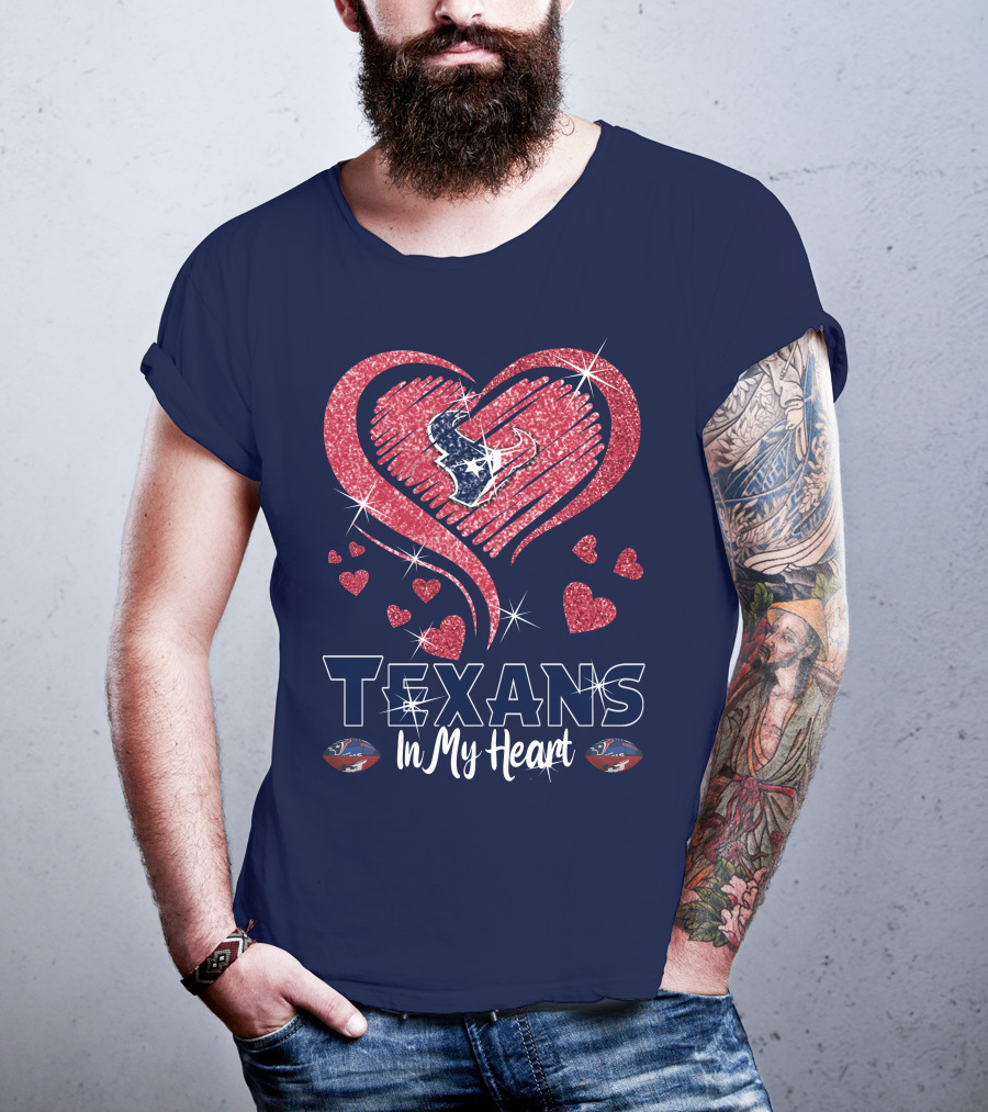 Texans In My Heart Houston Texans Sparkling Logo And Hearts T-Shirt