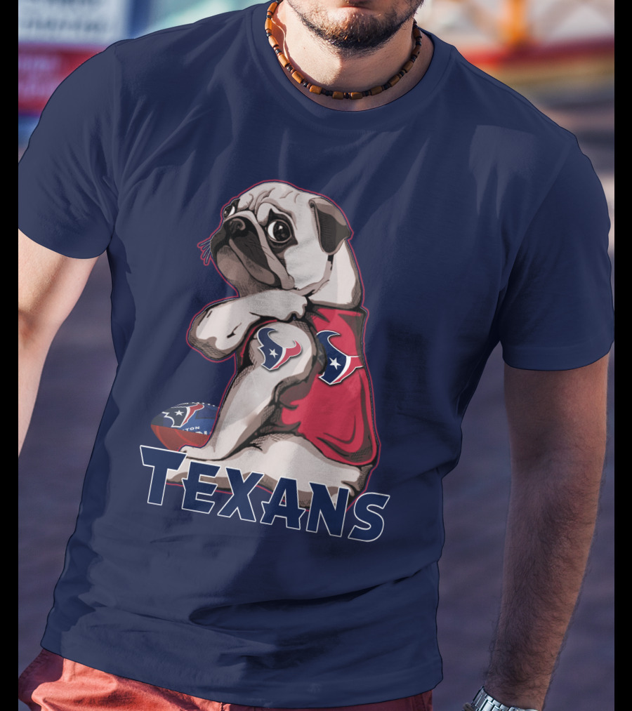 Pug Wearing Houston Texans Football Jersey T-Shirt