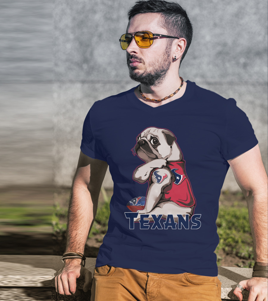 Pug Wearing Houston Texans Football Jersey T-Shirt