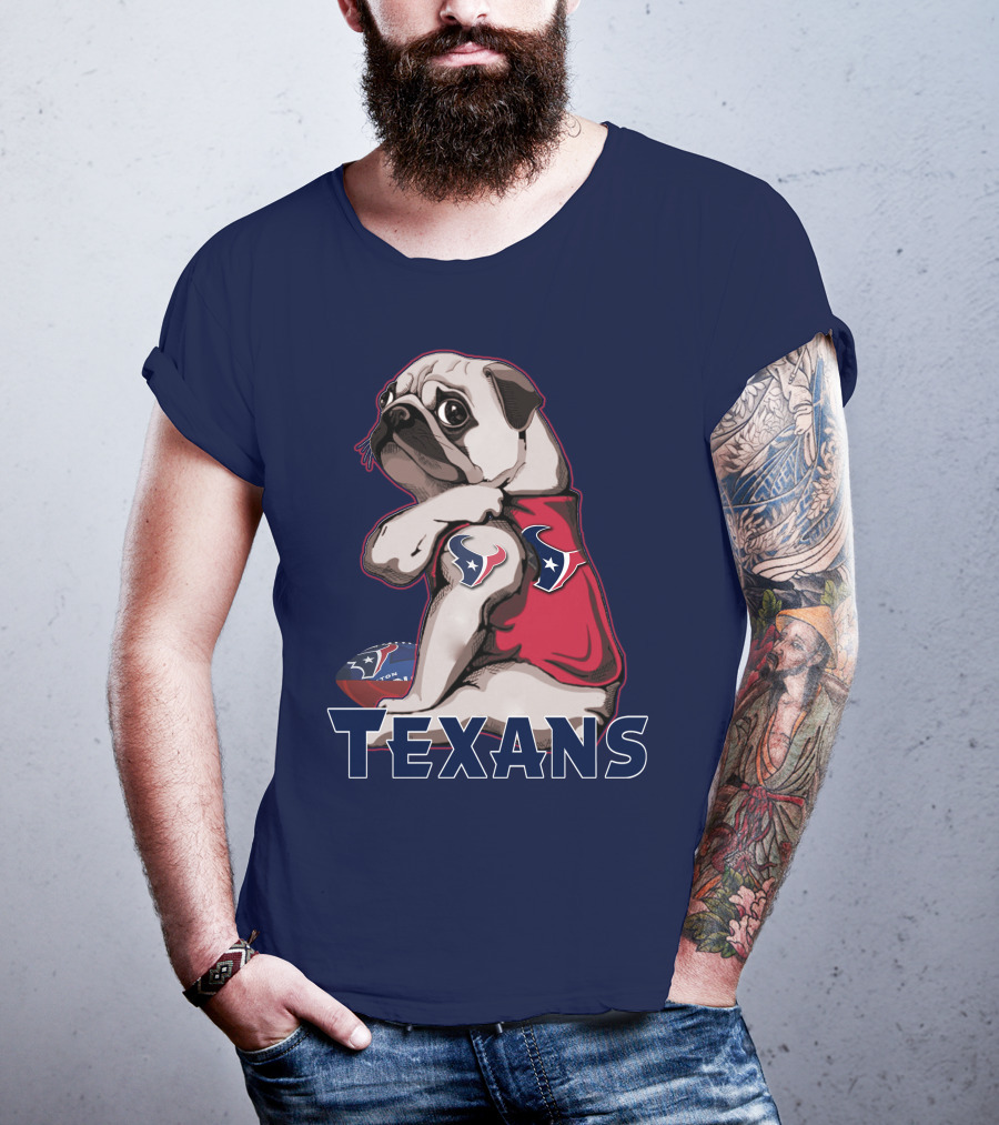 Pug Wearing Houston Texans Football Jersey T-Shirt