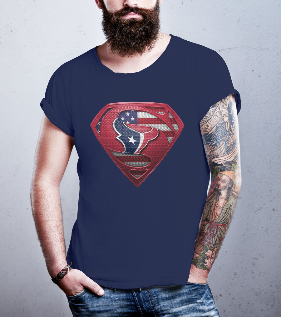Spm Houston Texans Superman Shield American Flag T-Shirt