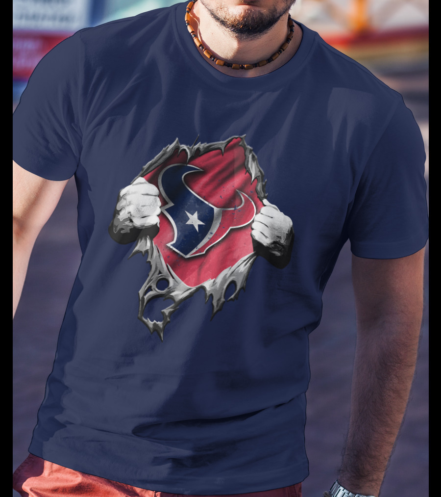 Torn Houston Texans Logo Hidden Beneath Rip Effect T-Shirt