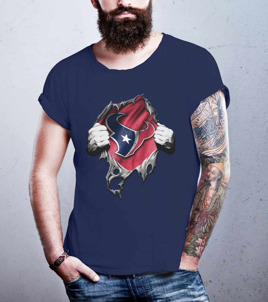 Torn Houston Texans Logo Hidden Beneath Rip Effect T-Shirt