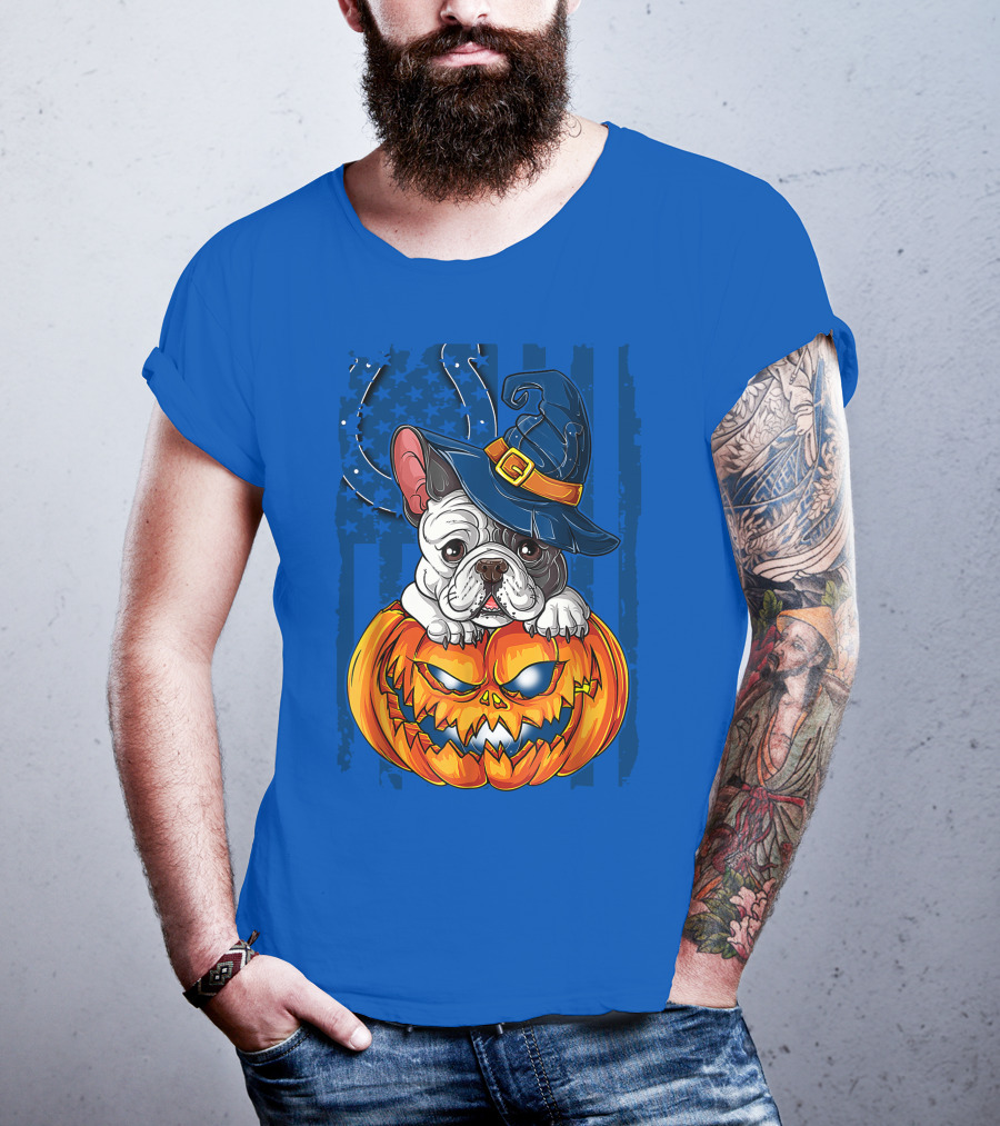 Hlw Bulldog Witch Hat Pumpkin Indianapolis Colts T-Shirt