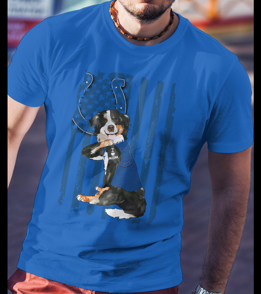Border Collie I Love Mom Indianapolis Colts American Flag T-Shirt