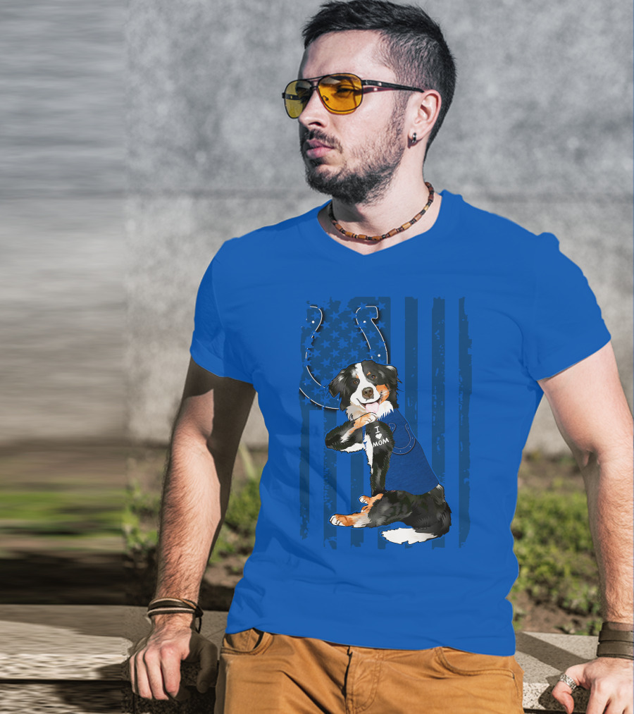 Border Collie I Love Mom Indianapolis Colts American Flag T-Shirt