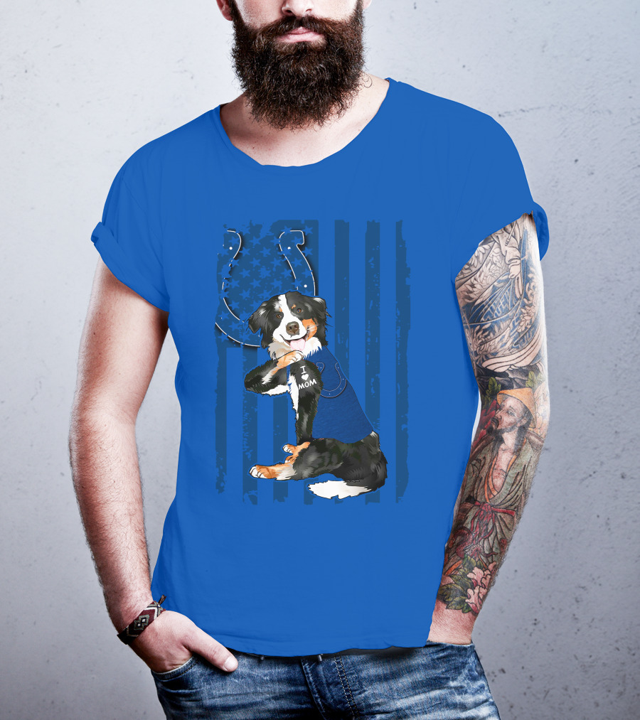 Border Collie I Love Mom Indianapolis Colts American Flag T-Shirt