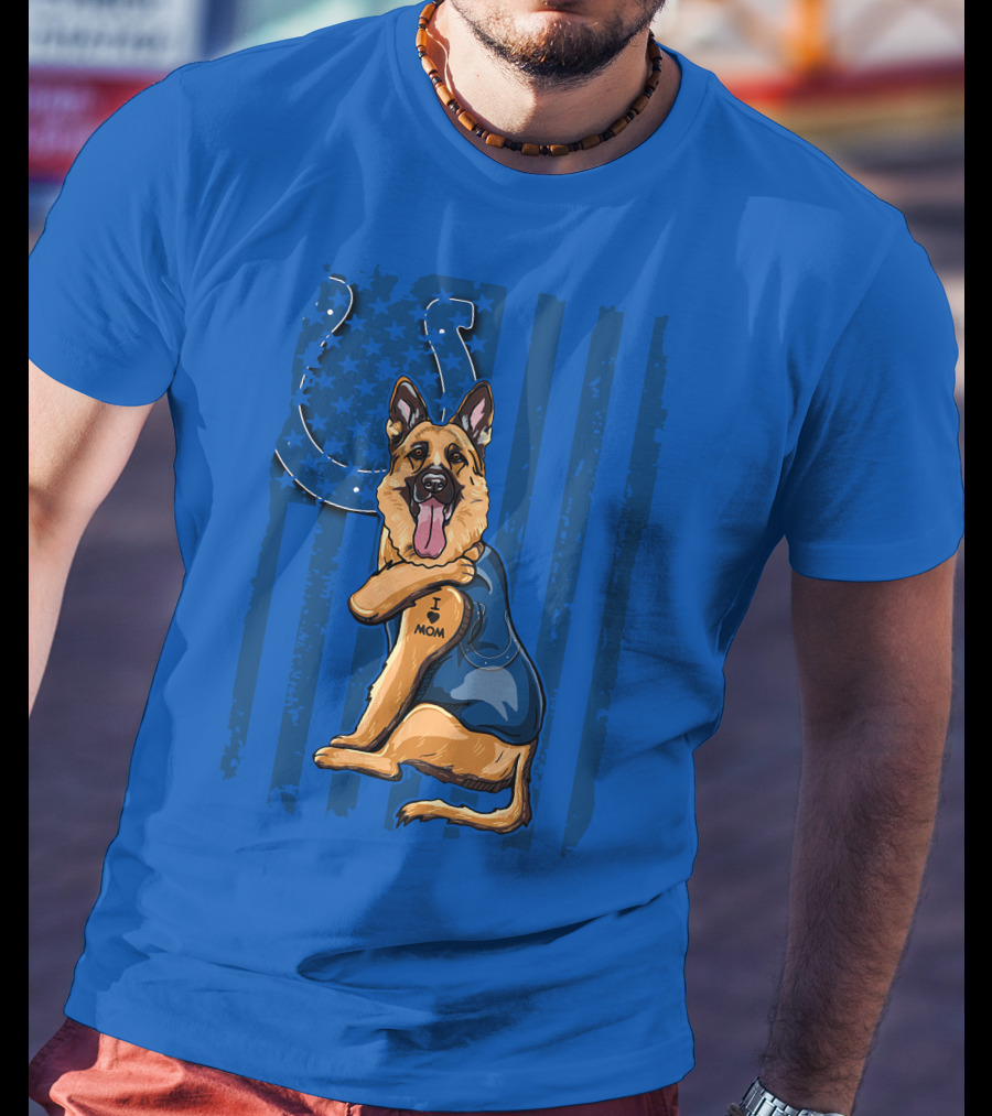 German Shepherd I Love Mom Indianapolis Colts American Flag T-Shirt