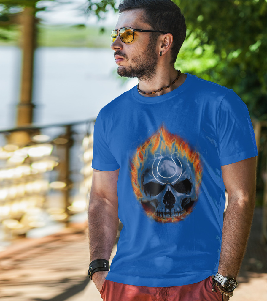 Indianapolis Colts Flaming Skull T-Shirt
