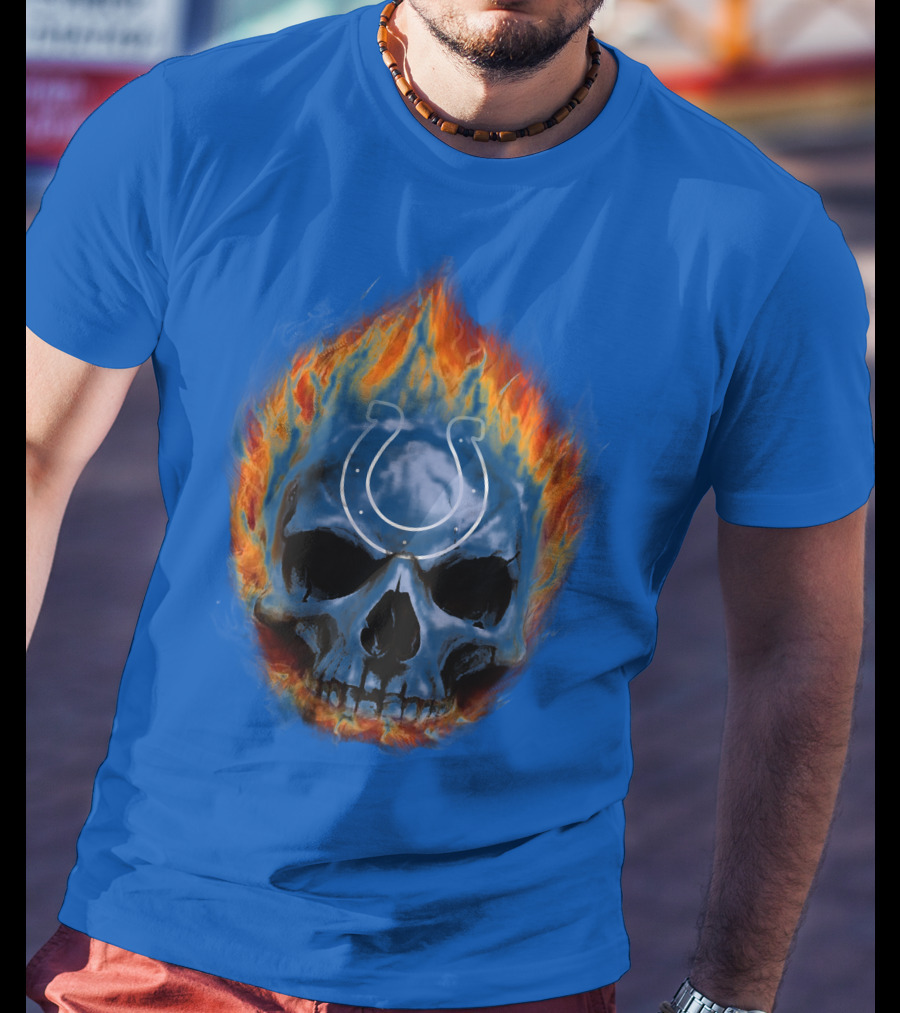 Indianapolis Colts Flaming Skull T-Shirt