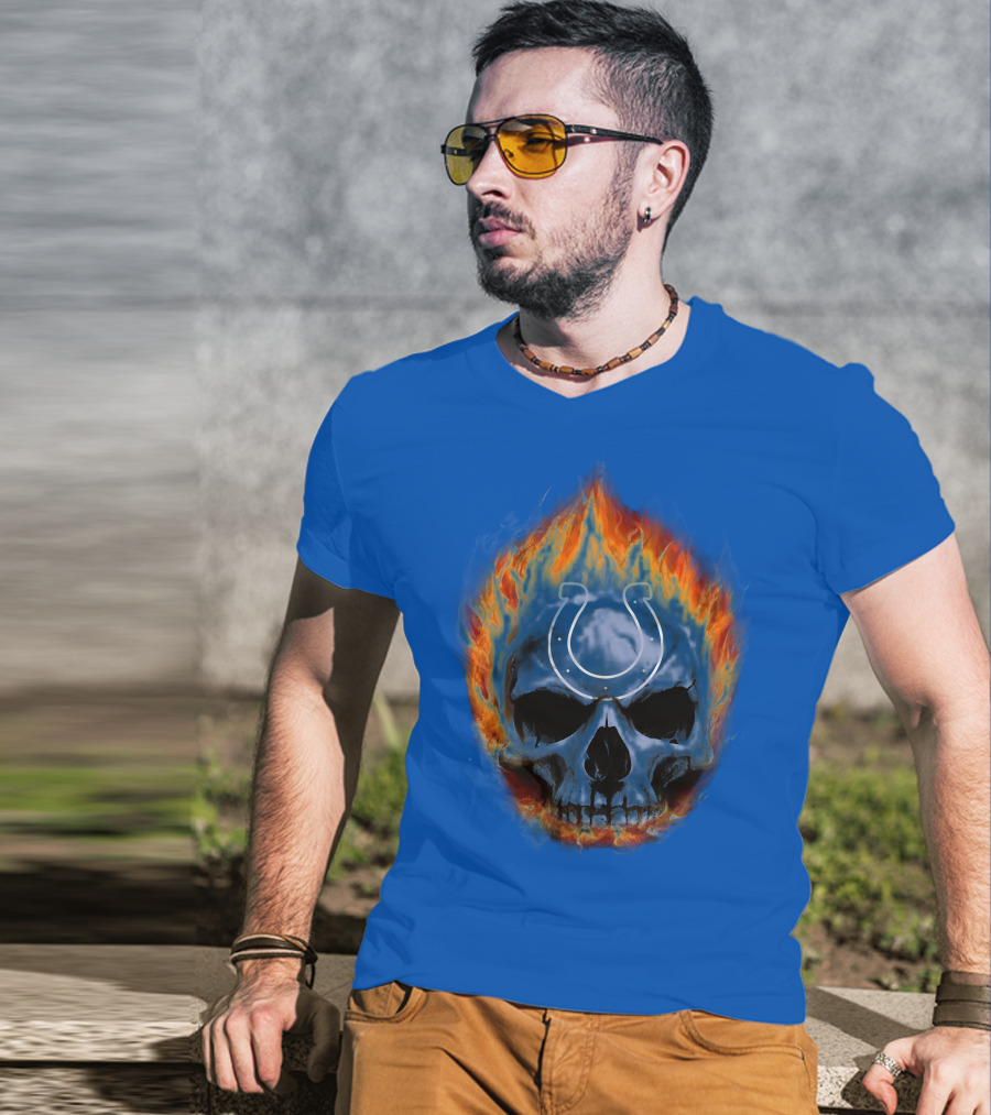 Indianapolis Colts Flaming Skull T-Shirt