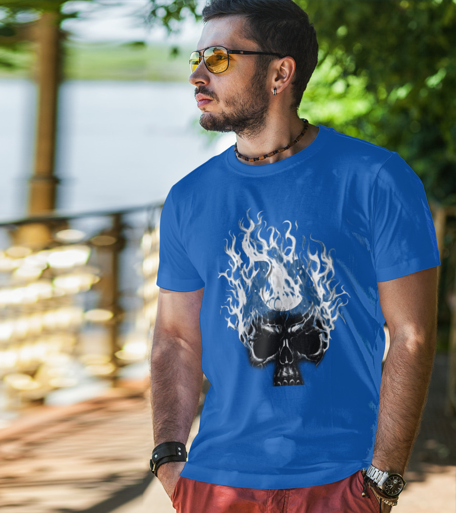 Indianapolis Colts 04 Skull With Horseshoe And Flames T-Shirt