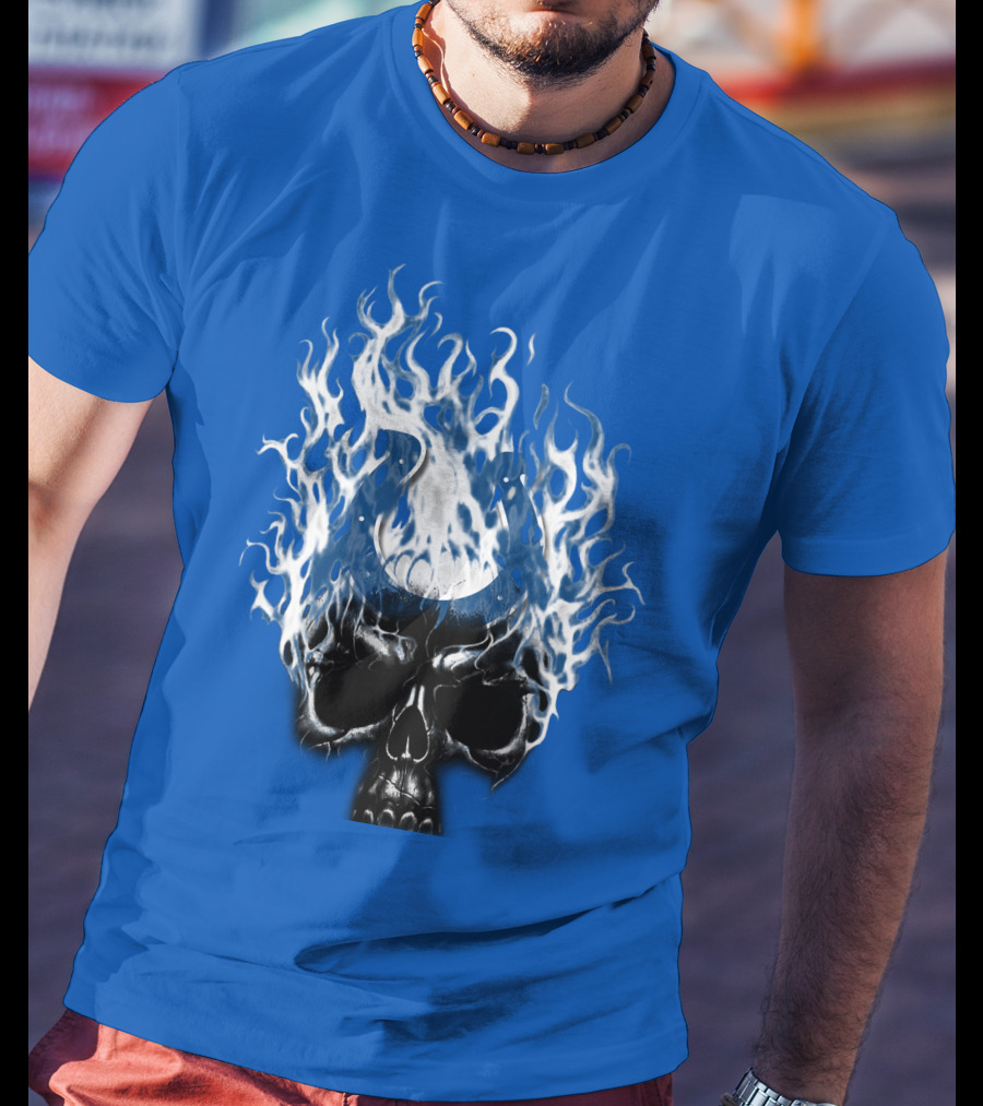 Indianapolis Colts 04 Skull With Horseshoe And Flames T-Shirt
