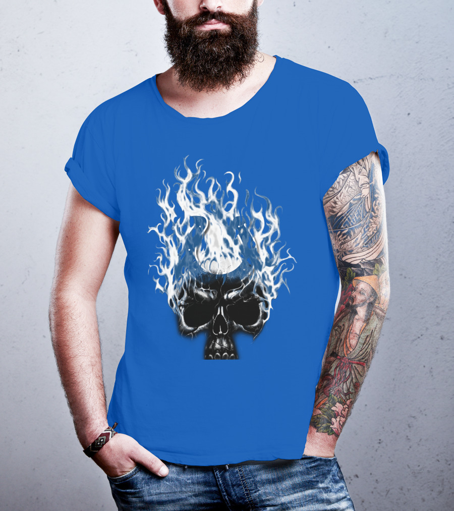 Indianapolis Colts 04 Skull With Horseshoe And Flames T-Shirt