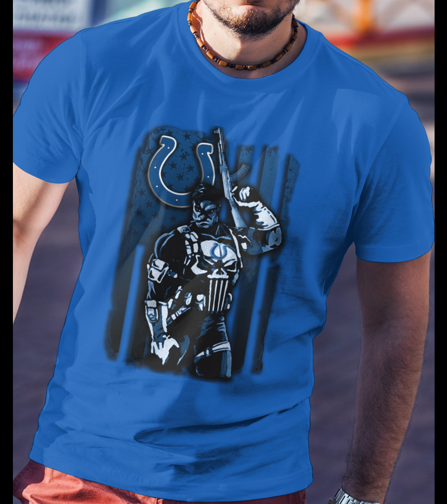 Indianapolis Colts Punisher Nfl Crossover 26 Blue Flag T-Shirt