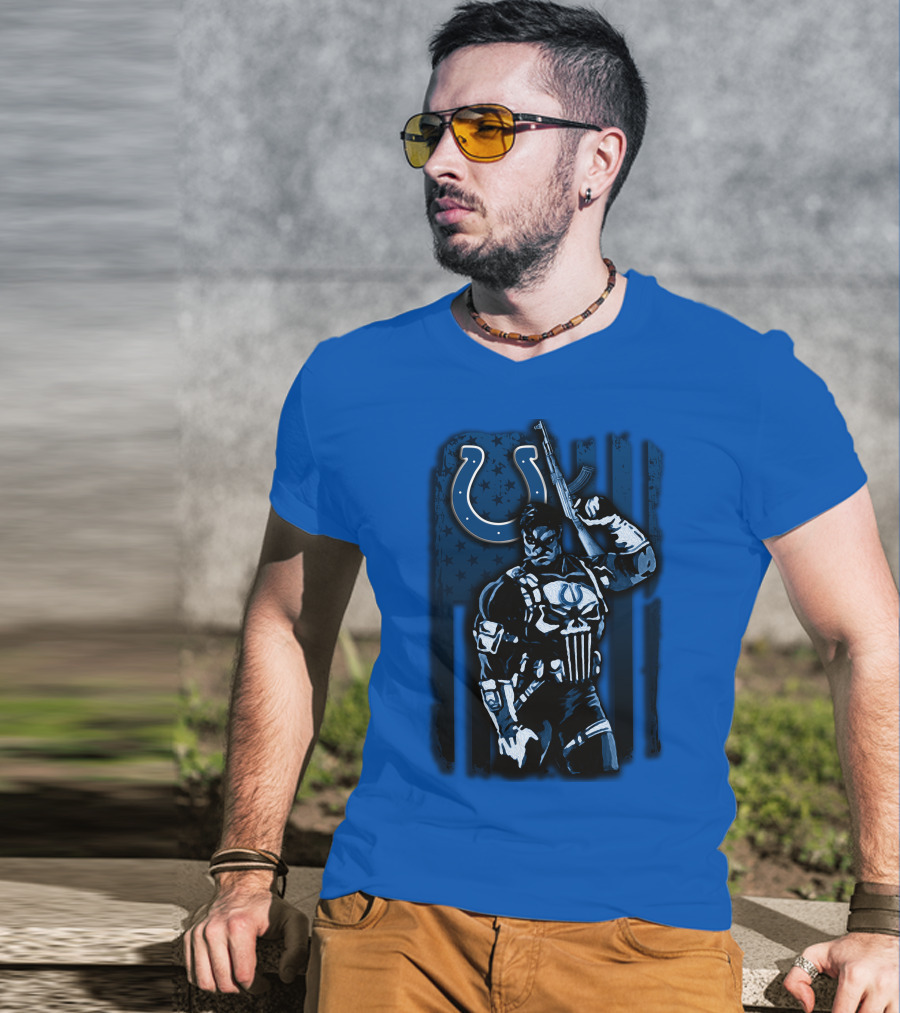 Indianapolis Colts Punisher Nfl Crossover 26 Blue Flag T-Shirt