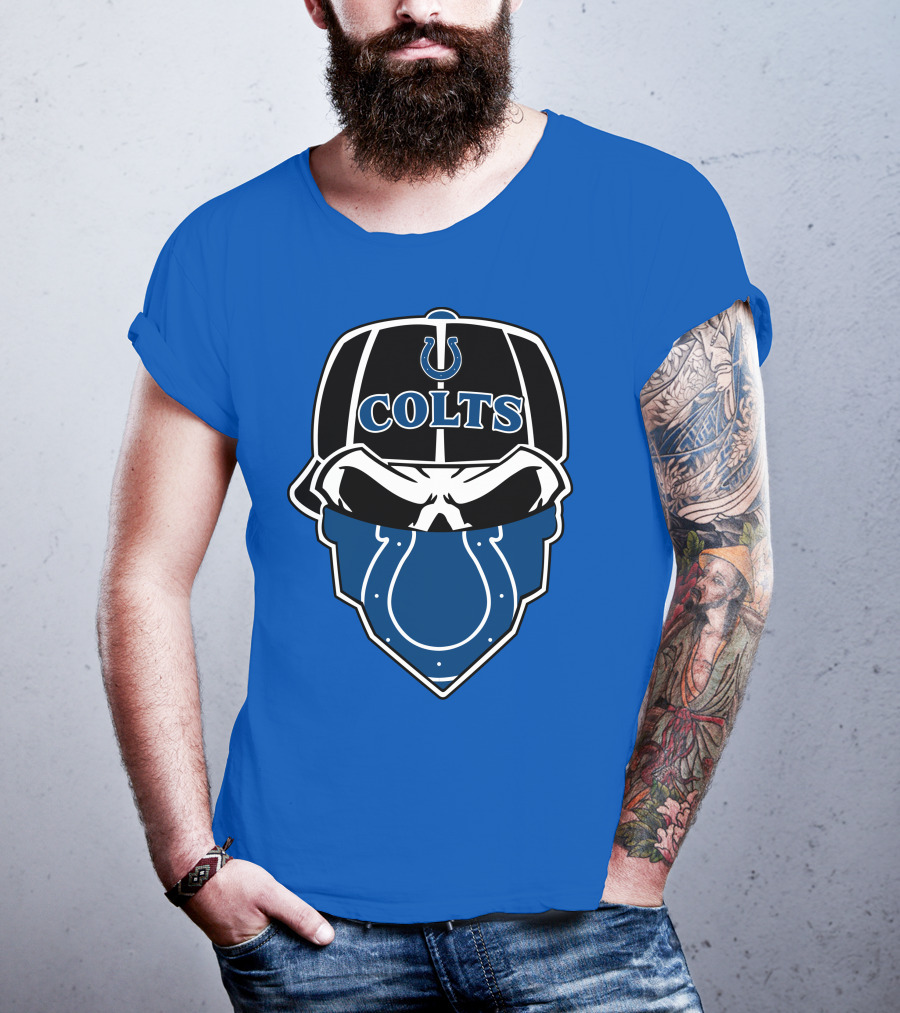 Indianapolis Colts Skull Bandana Helmet T-Shirt