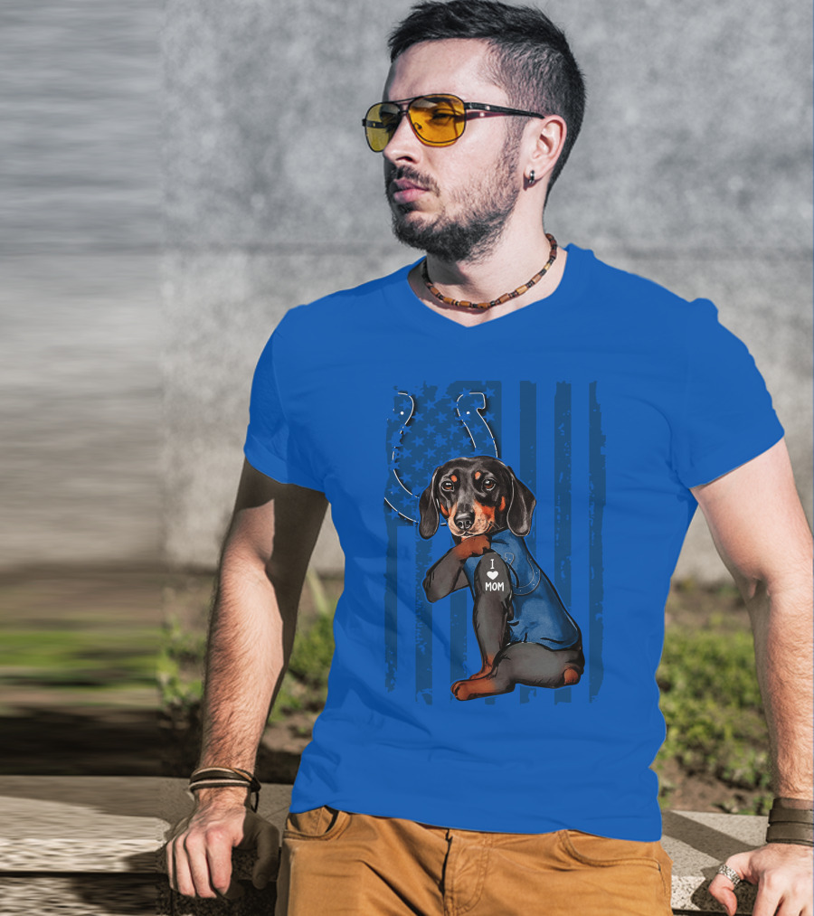 Dachshund I Love Mom Indianapolis Colts American Flag T-Shirt