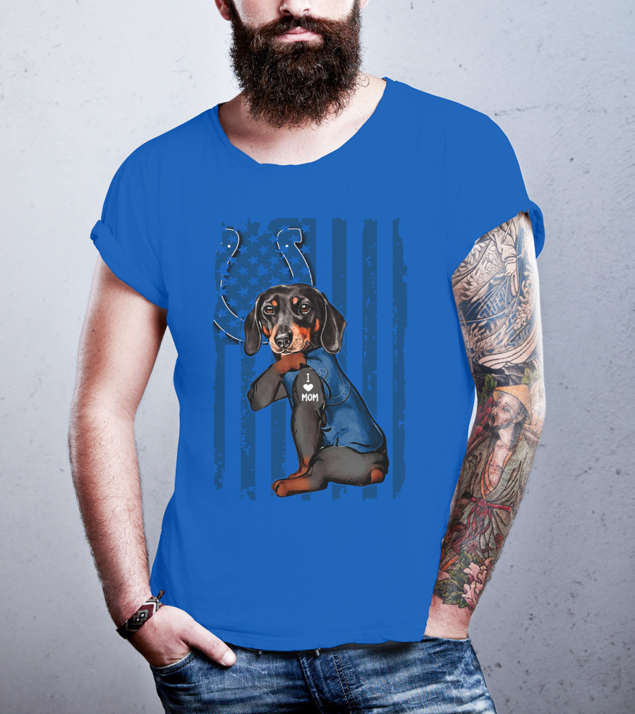 Dachshund I Love Mom Indianapolis Colts American Flag T-Shirt
