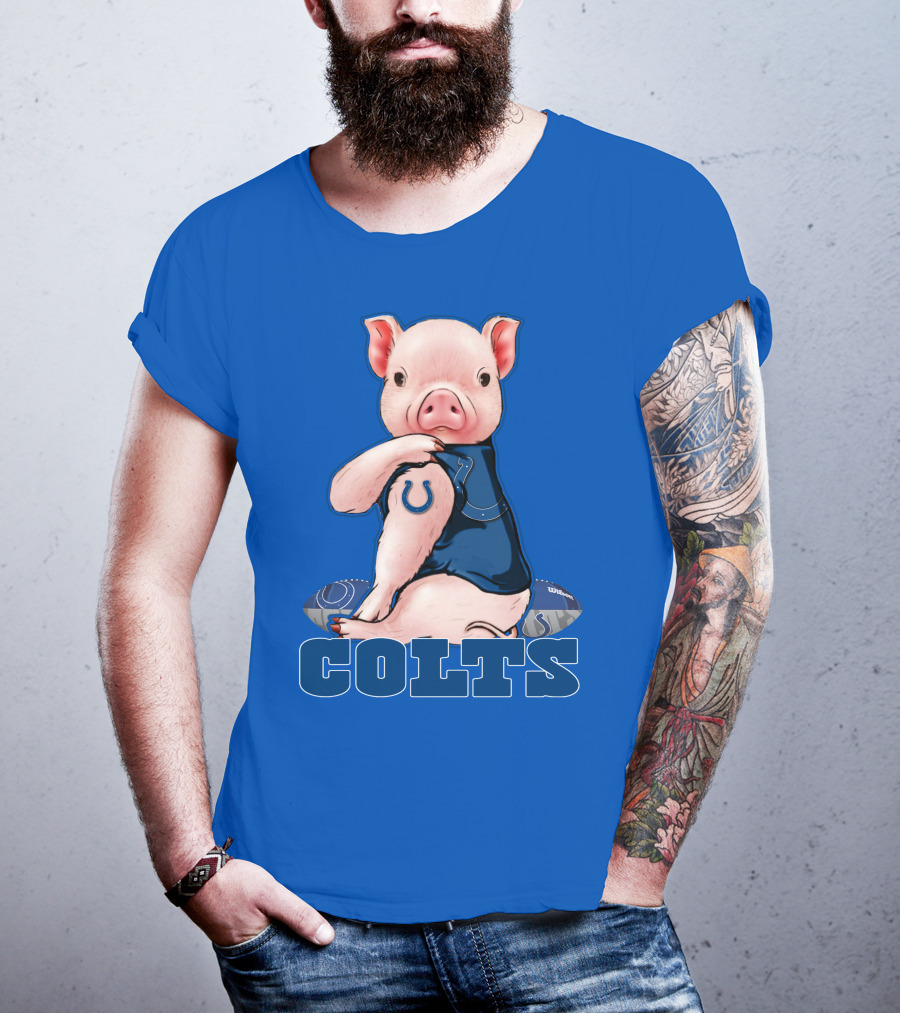 Pig Wearing Indianapolis Colts Jersey With Football T-Shirt