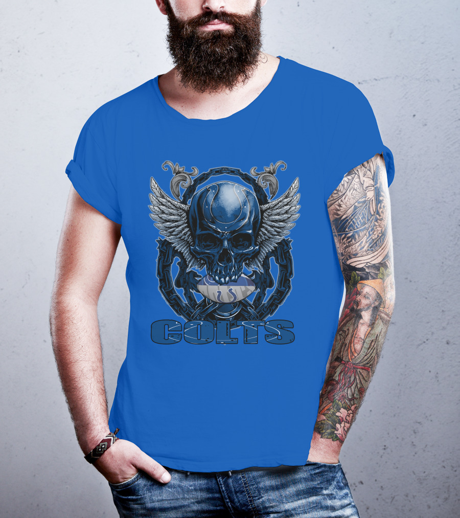Colts Skullfb Winged Blue Skull Design For Indianapolis Colts Fans T-Shirt