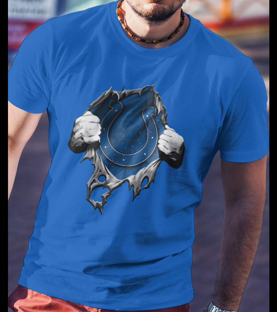 Torn Indianapolis Colts Horseshoe Logo Rip Through T-Shirt