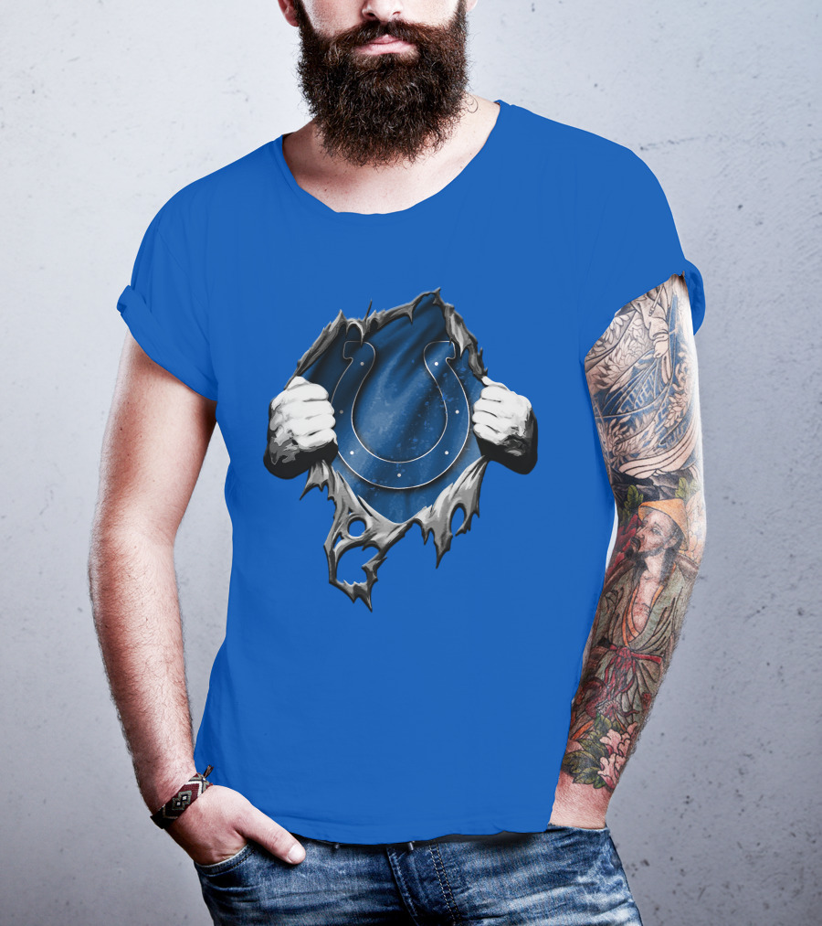 Torn Indianapolis Colts Horseshoe Logo Rip Through T-Shirt