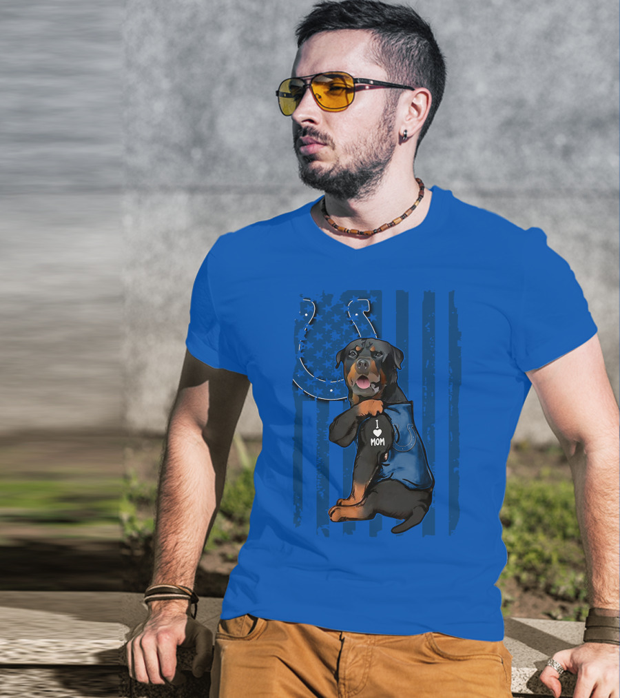 Rottweiler I Love Mom Indianapolis Colts American Flag T-Shirt