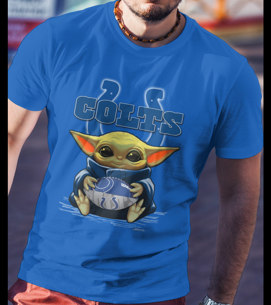 Colts Baby Yoda Holding Indianapolis Football T-Shirt