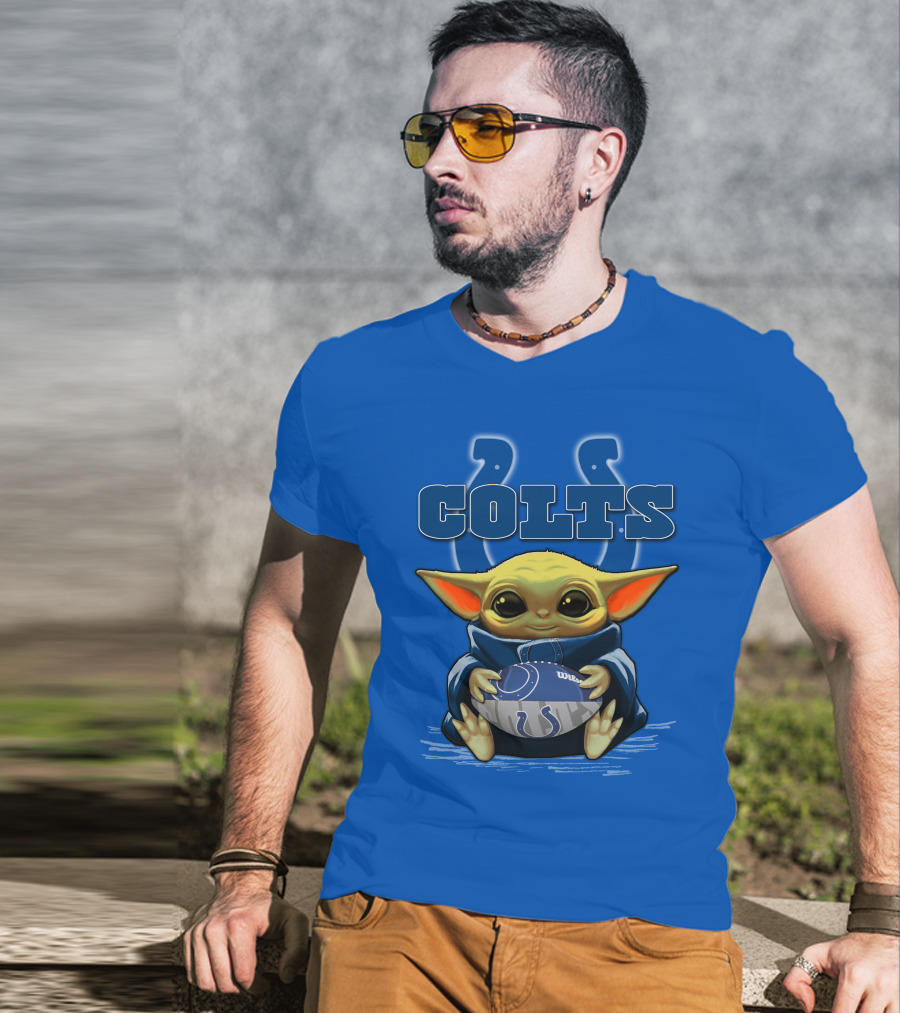 Colts Baby Yoda Holding Indianapolis Football T-Shirt