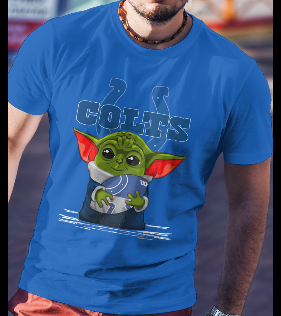 Yoda Holding Football With Indianapolis Colts T-Shirt