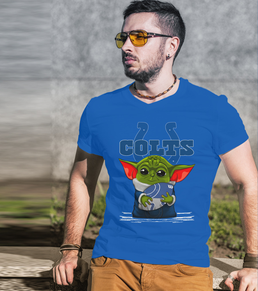 Yoda Holding Football With Indianapolis Colts T-Shirt