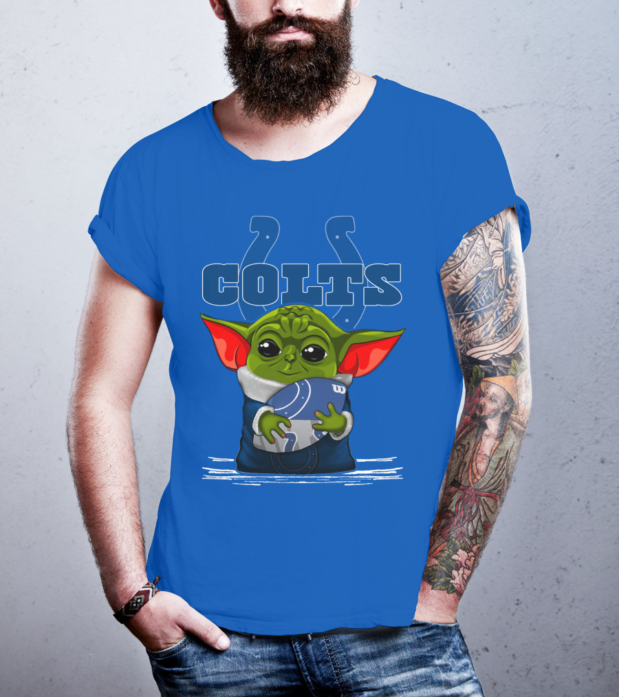 Yoda Holding Football With Indianapolis Colts T-Shirt