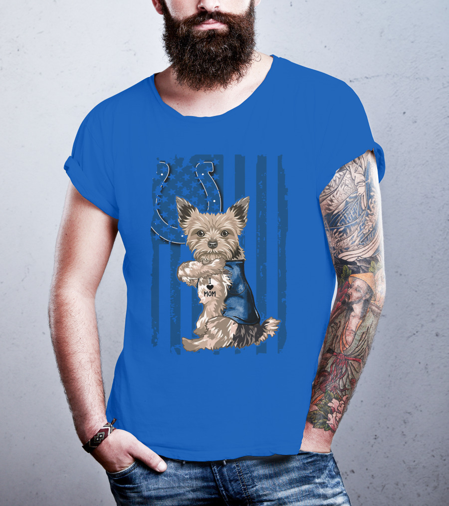 Yorkshire Terrier I Love Mom Indianapolis Colts Stars Stripes T-Shirt