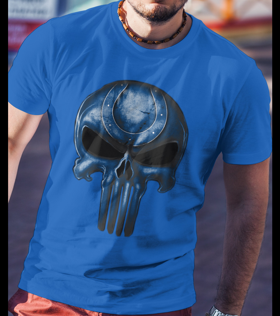 Skull Indianapolis Colts Blue Horseshoe T-Shirt