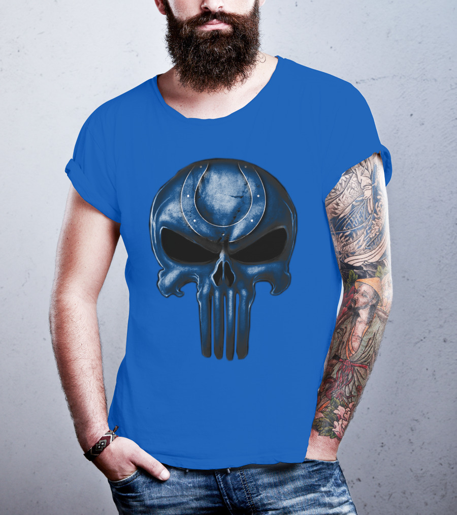 Skull Indianapolis Colts Blue Horseshoe T-Shirt