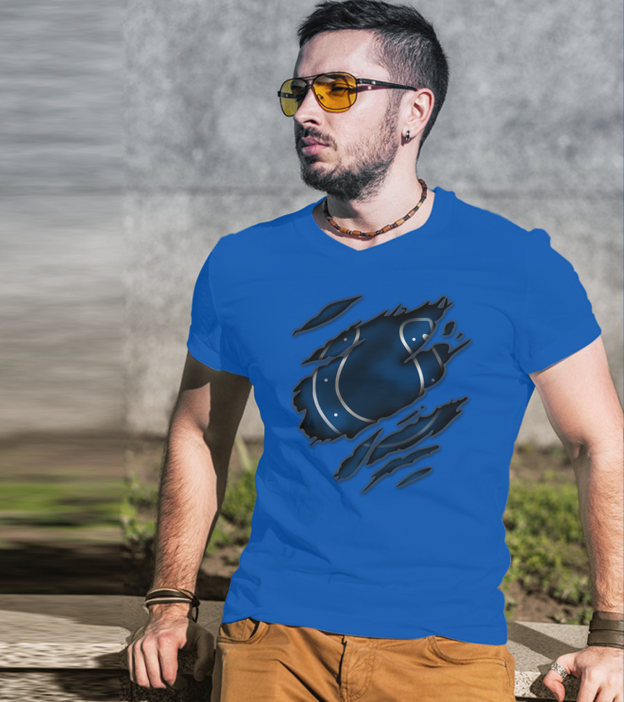 Indianapolis Colts Blue Horseshoe Logo Tear T-Shirt