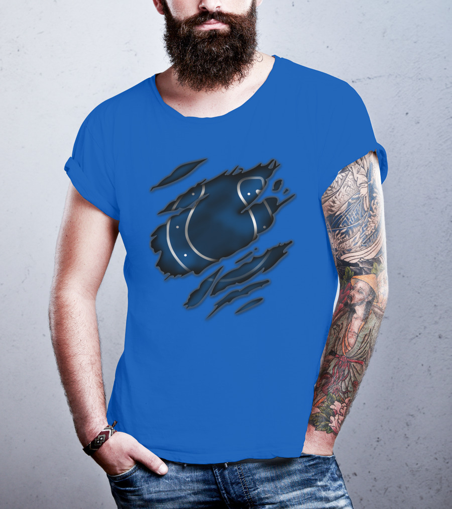 Indianapolis Colts Blue Horseshoe Logo Tear T-Shirt
