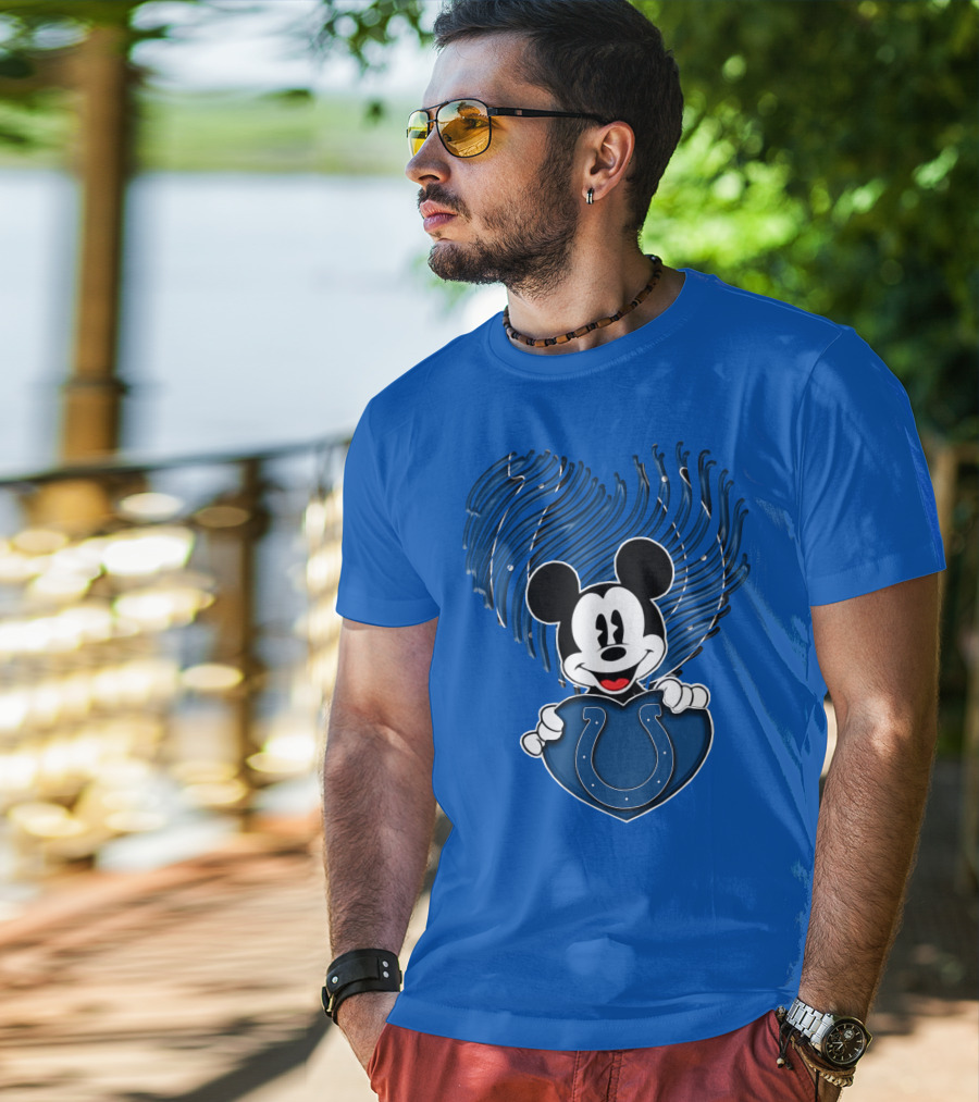 Mick Mickey Heart Indianapolis Colts Iconic Blue Fan T-Shirt