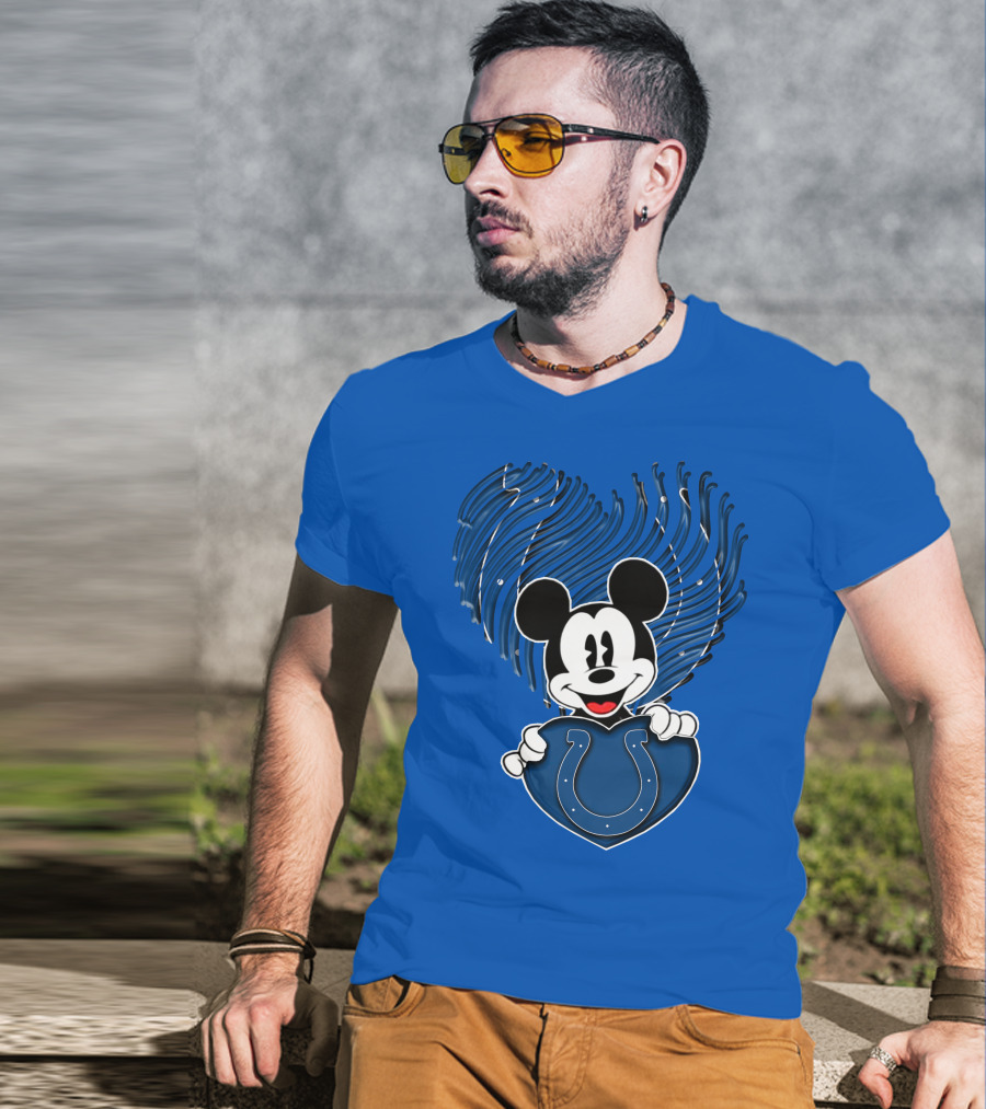 Mick Mickey Heart Indianapolis Colts Iconic Blue Fan T-Shirt