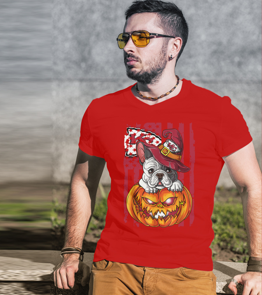 Hlw Bulldog Halloween Kansas City Chiefs Pumpkin T-Shirt