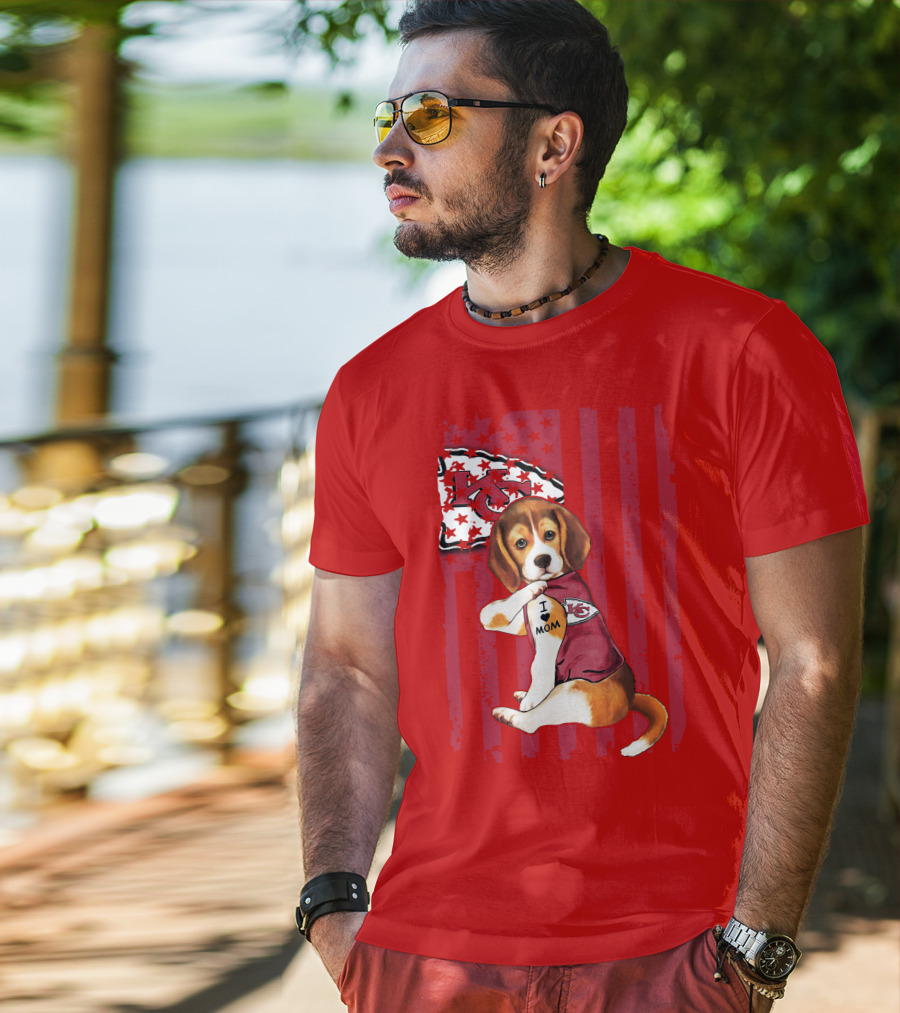 Beagle I Love Mom Kansas City Chiefs Fan Tattoo Football American Flag T-Shirt