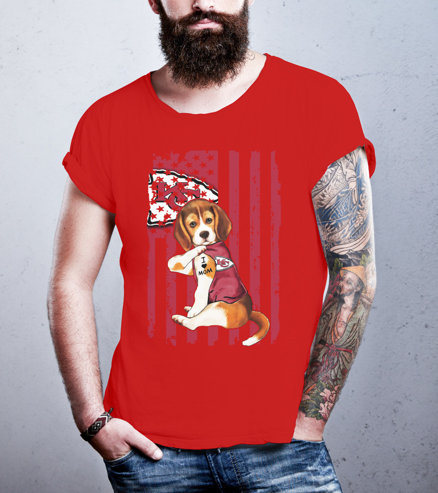 Beagle I Love Mom Kansas City Chiefs Fan Tattoo Football American Flag T-Shirt