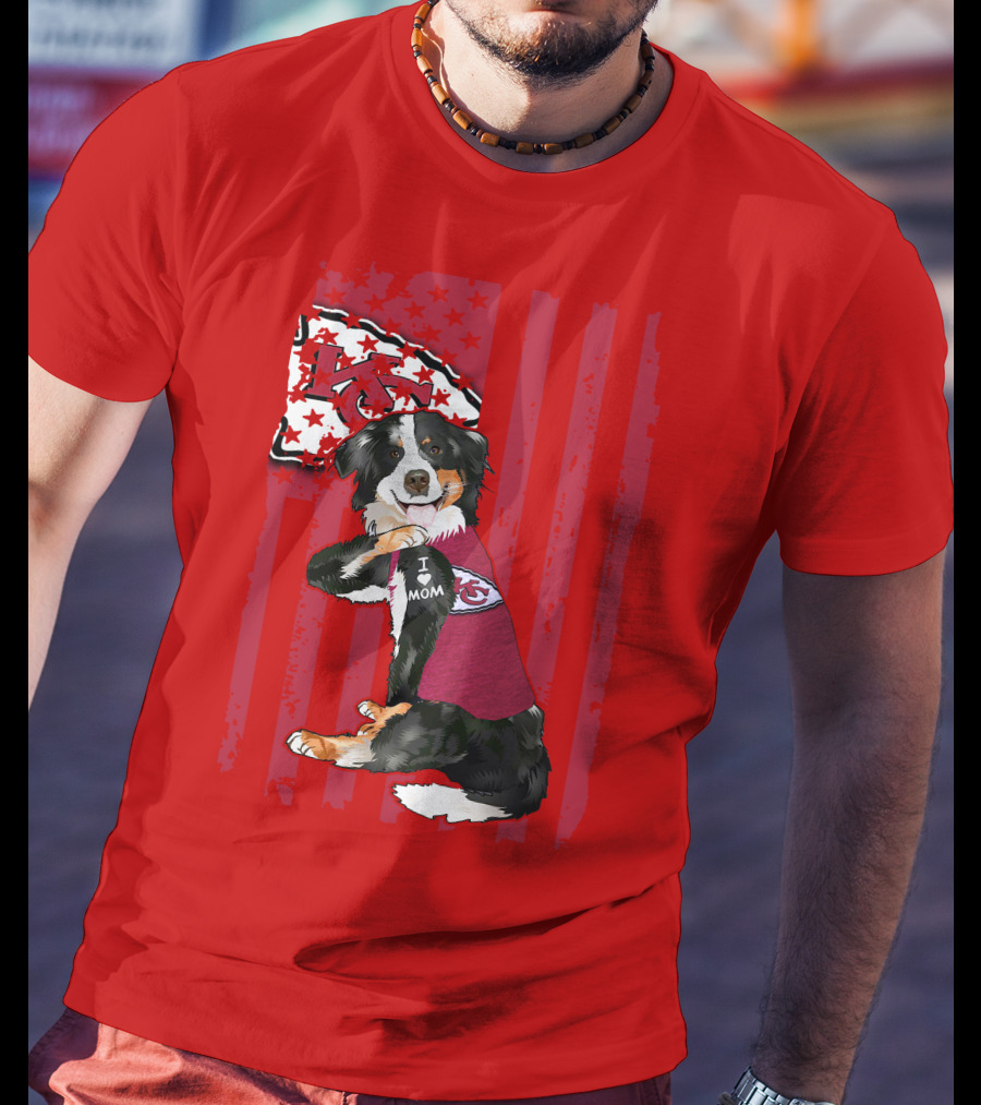 I Love Mom Border Collie Kansas City Chiefs Fan T-Shirt