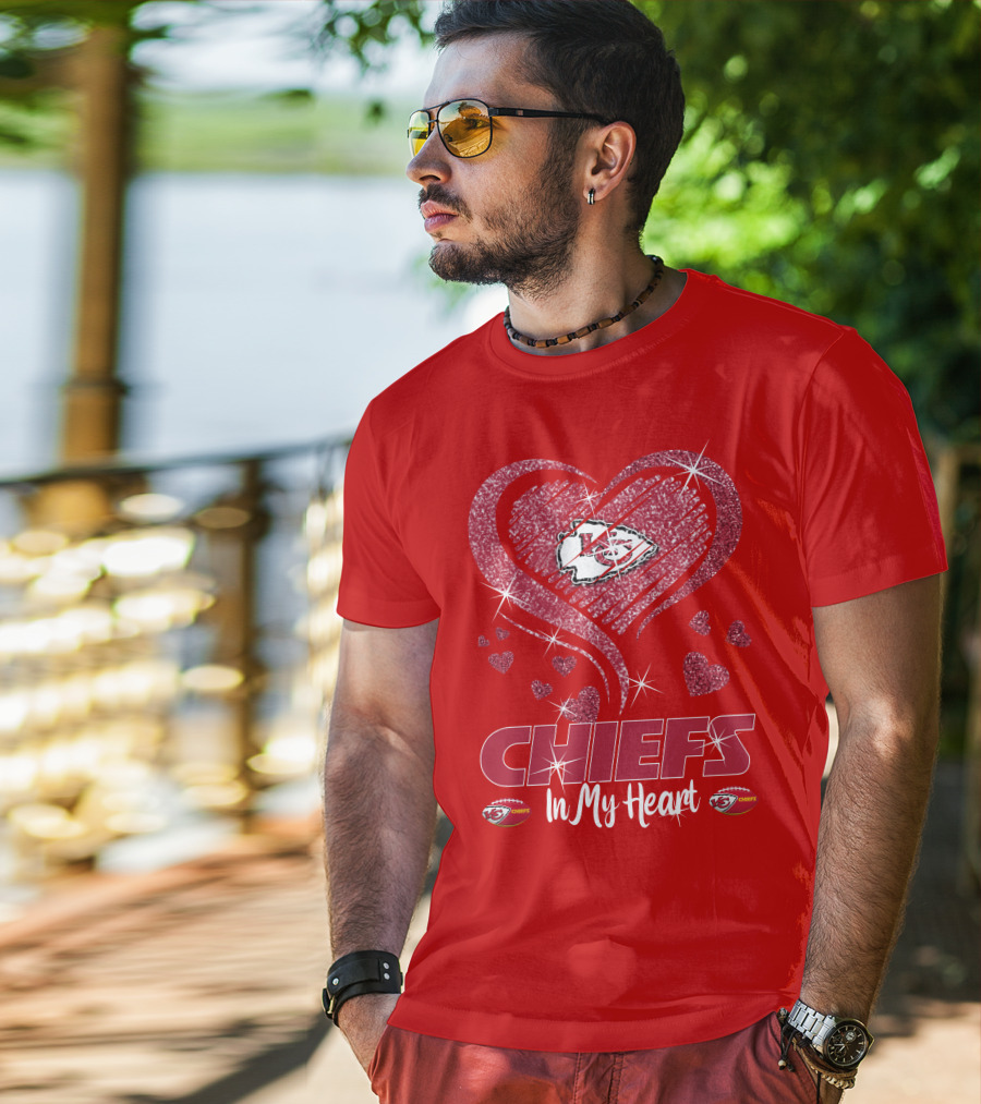 CHIEFS In My Heart Kansas City Chiefs Sparkle Hearts T-Shirt