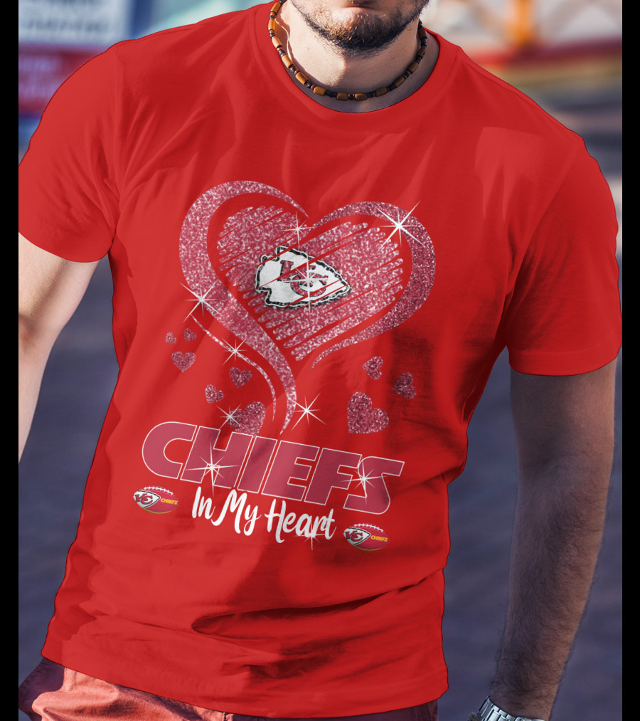 CHIEFS In My Heart Kansas City Chiefs Sparkle Hearts T-Shirt