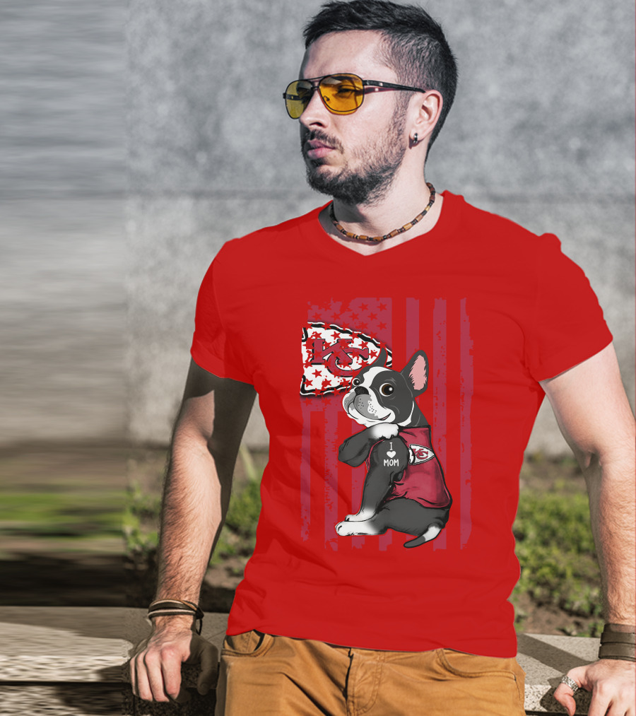 Kansas City Chiefs Boston Terrier I Love Mom T-Shirt
